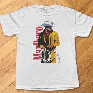 Cowboy Western Marlboro Style Graphic T Shirt White Rodeo Cowboy Tee